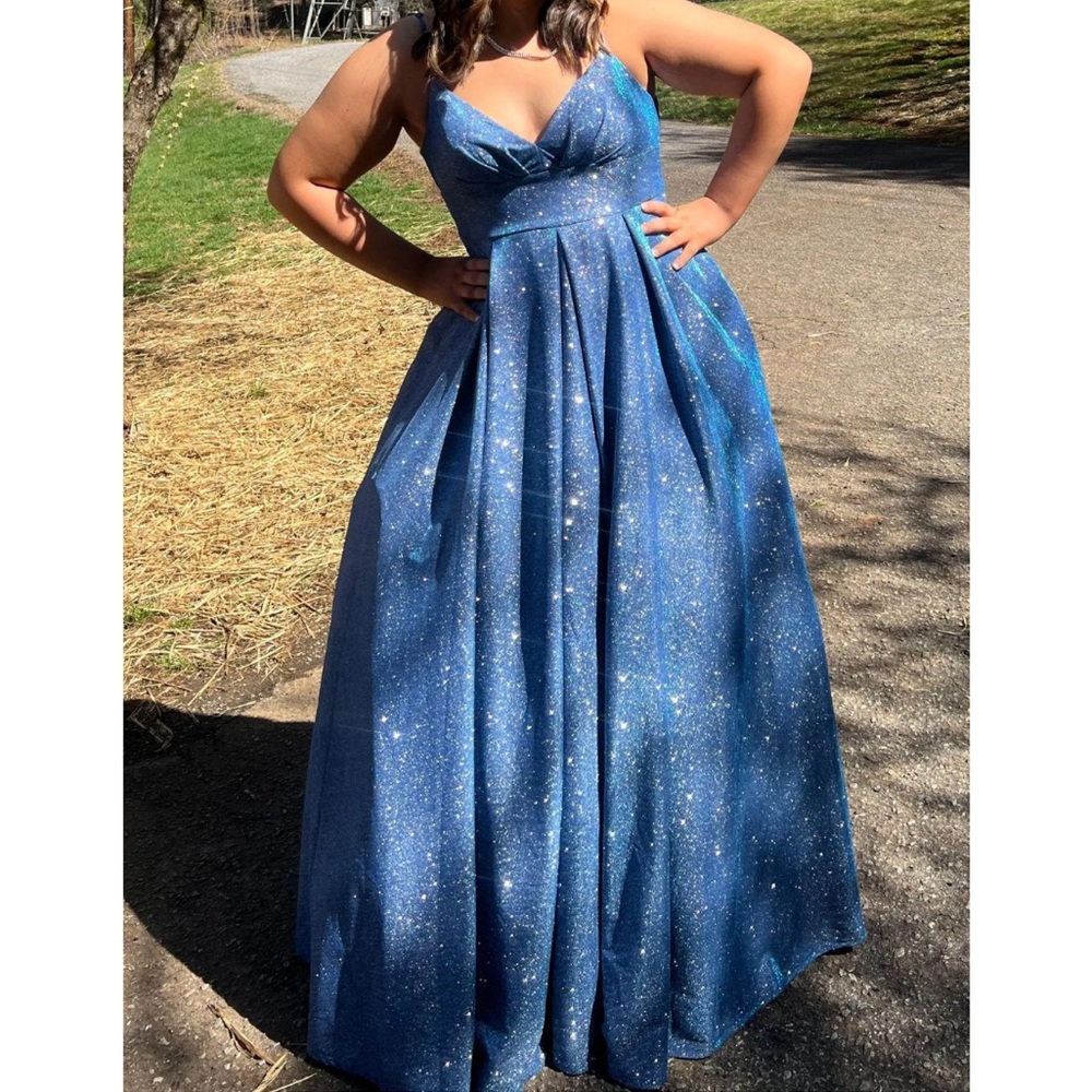 🆕 B. Darlin Navy Blue Prom Glitter TulleSkirt Formal Gown 9/10 With Pockets